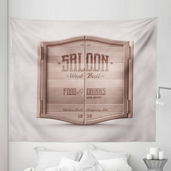 Western Tapestry, Antique Saloon Door Pattern Old American Entrance Digital Art Illustration, Fabric Wall Hanging Decor for Bedroom Living Room Dorm, 5 Sizes, Warm Taupe Brown, by Ambesonne