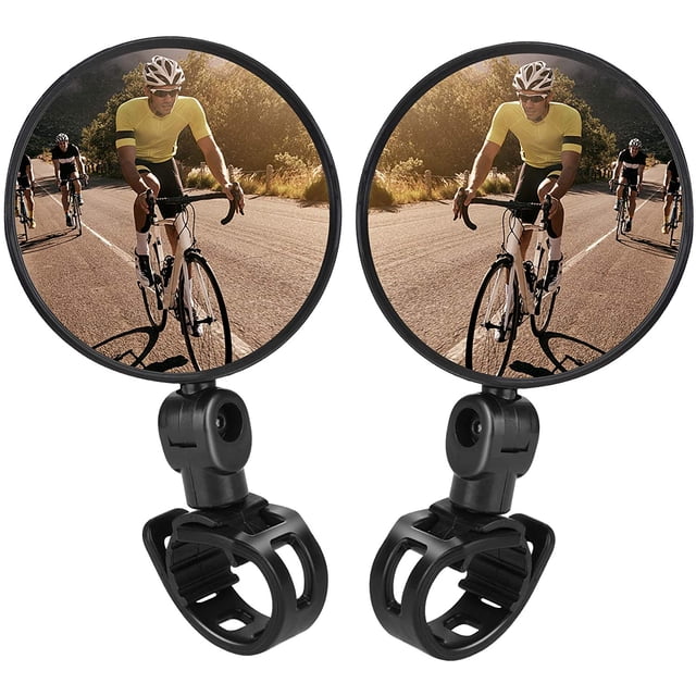 Bike Mirrors, 2pcs Bicycle Cycling Rear View Mirrors Adjustable Rotatable Handlebar Mounted Plastic Convex Mirror for Mountain Road Bike