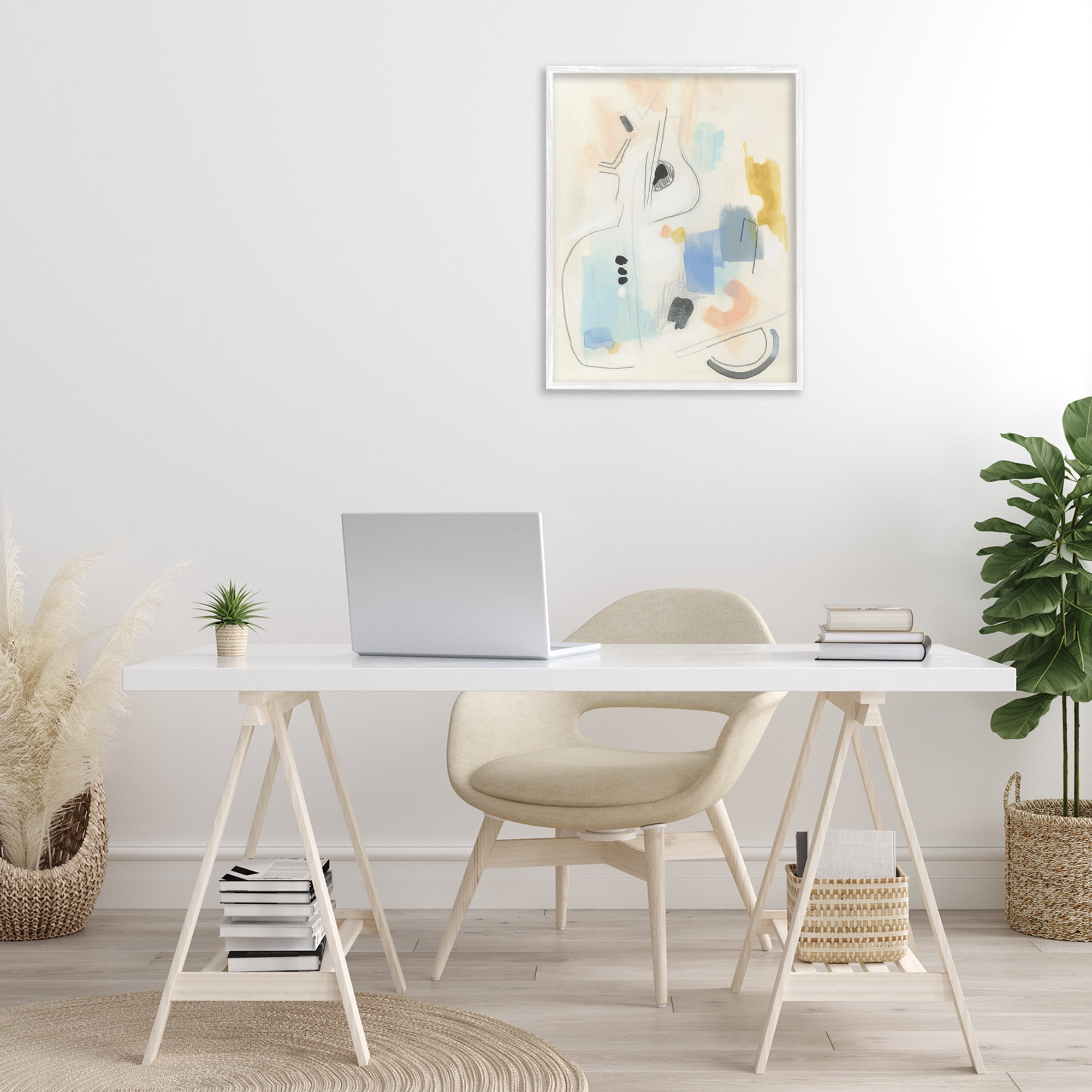 Stupell Industries Funky Modern Pastel Abstraction Abstract Painting White Framed Art Print Wall Art, 24 x 30