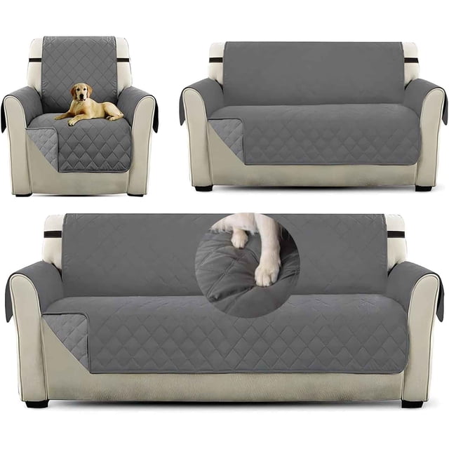 Fundas de sofá seccionales, Cubre Salas 3 Piezas, Capitonado sin Hilos a Base de Calor, para Sillón Sofá de 1, 2 y 3 Plazas (Gris Y Negro)