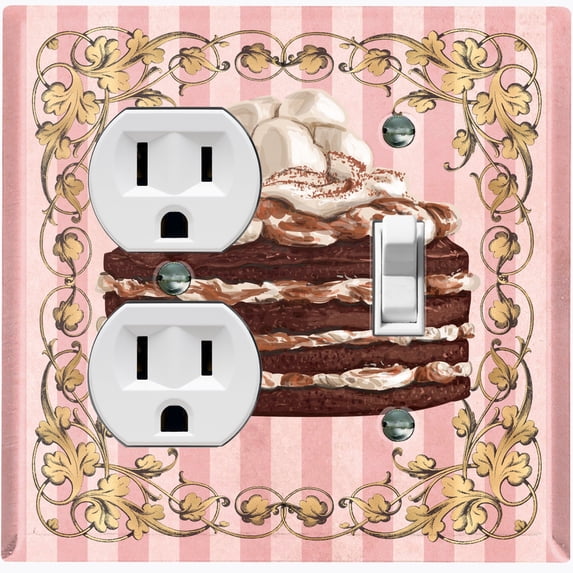Metal Light Switch Plate Cover Naked Marshmallow Chocolate Cake Striped Wallpaper Pink CAK056