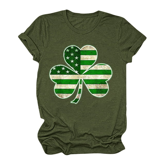 Wolfast T-Shirts pour Femmes Manches Courtes Mode Féminine Saint-Patrick Imprimé Col Rond Manches Courtes T-Shirt Décontracté Haut T-Shirts pour Femmes Mode