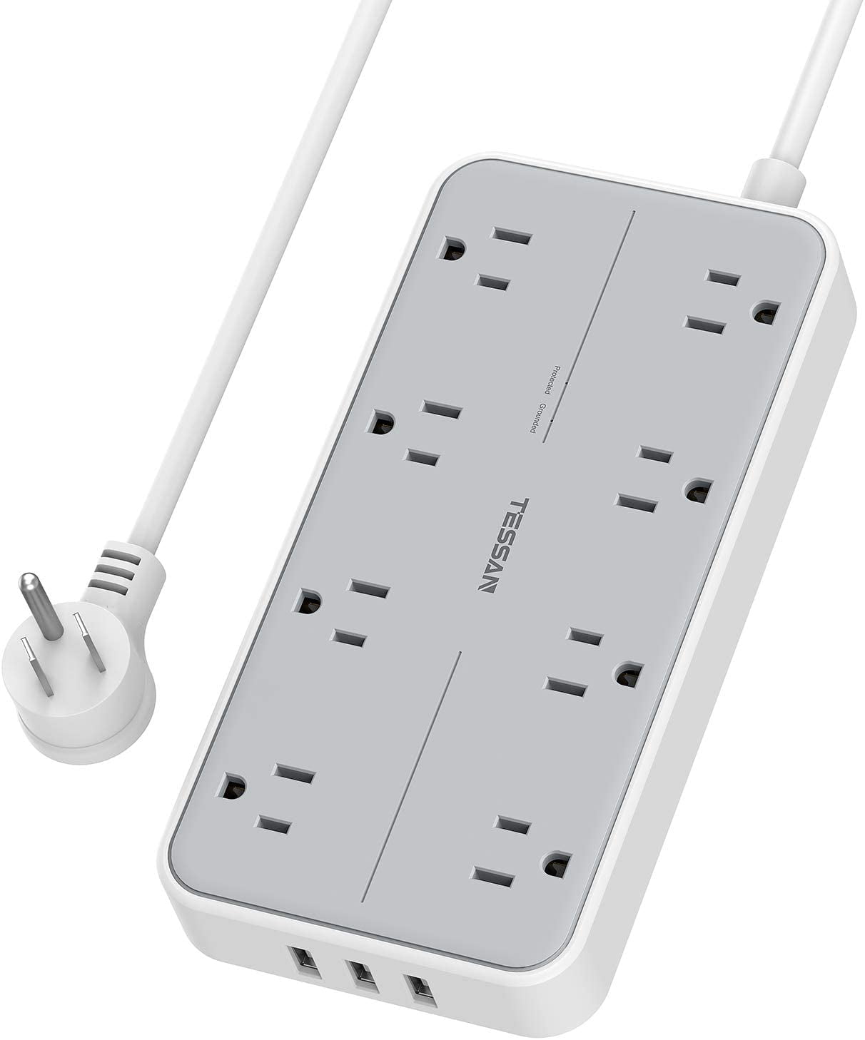 Surge Protector with USB Wall Mount Extension Cord for Home Office TESSAN Power Strip Flat Plug with 3 Charging Ports 1080 Joules