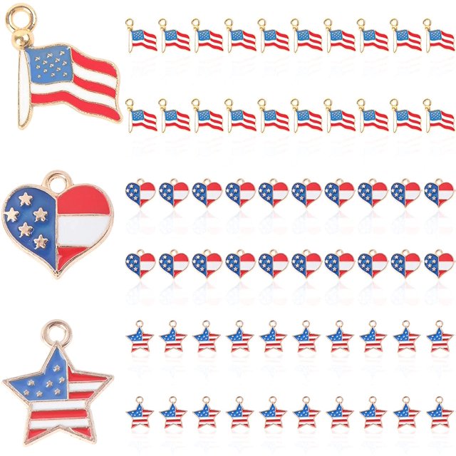 60 piezas de abalorios de bandera americana colgantes de aleación de abalorios de bandera americana abalorios de esmalte patriótico para manualidades de bricolaje (3 estilos) Sincero Hogar