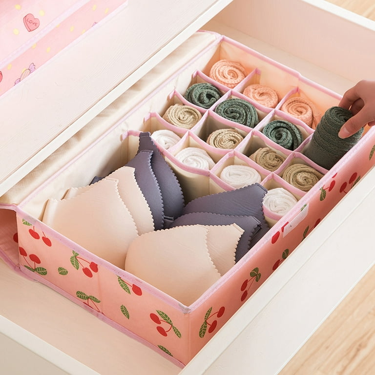 13 Grid Socks Bra Panty Underwear Box Cute Cartoon Storage Box For Storage  Organizer Pink Peach 