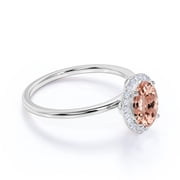 JeenMata 1.15 Carat Oval Cut created morganite and Moissanite Engagement Ring in 18k White Gold over Silver