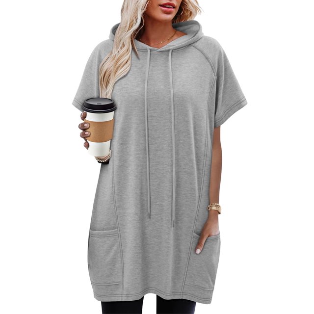 Sudadera tipo túnica con capucha KISSMODA Summer Tops para mujer, color gris S