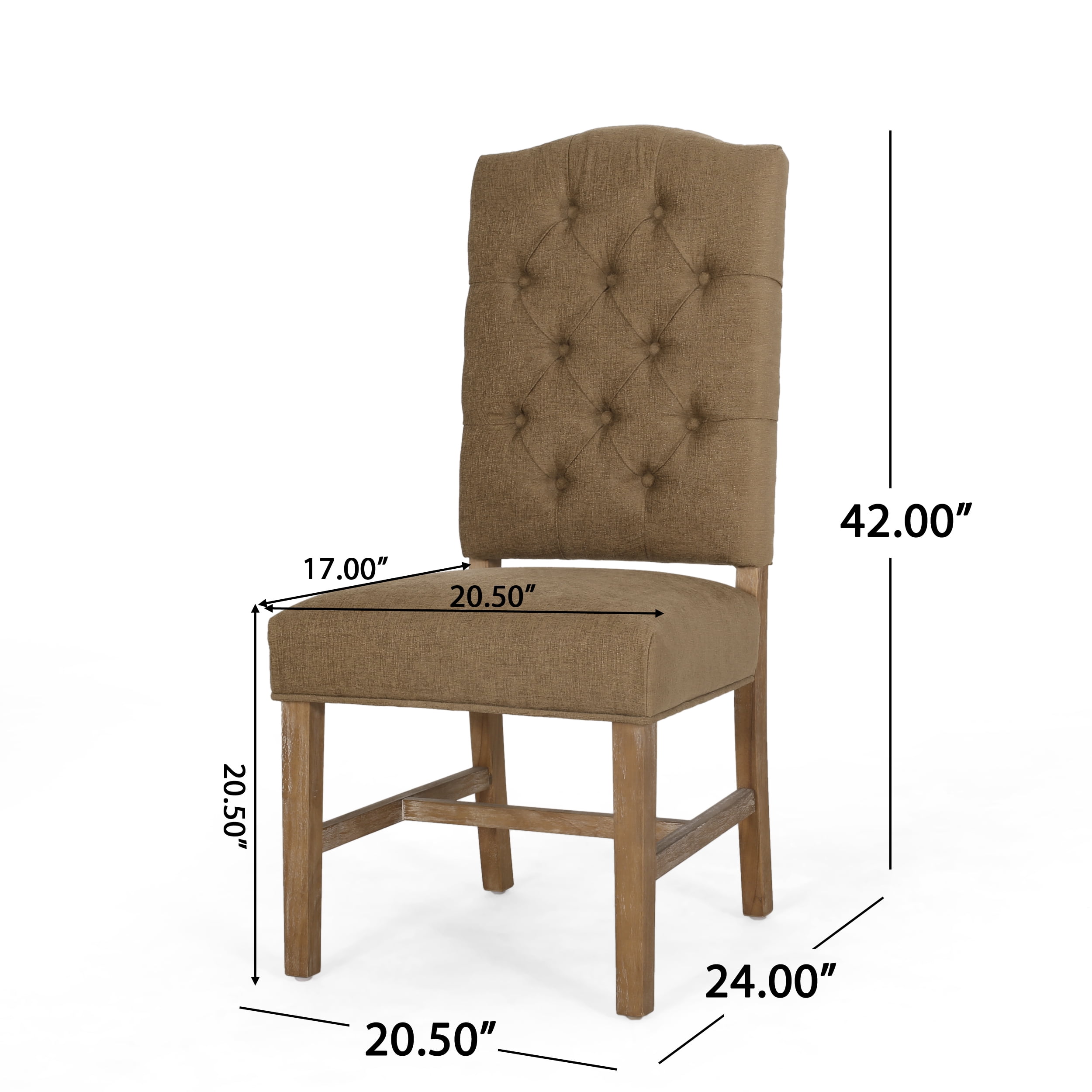 Noble House Tuttle Indoor Fabric Tufted Dining Chairs, Set of 2, Dark Beige, Natural