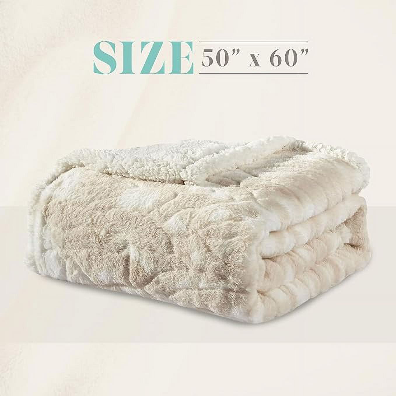 Elegant Comfort Throw Blanket, Reversible Sherpa Flannel, Soft, Fuzzy, Cozy and Plush- All season Lightweight Decorative Throw, 50 x 60 inches, Alaska Sherpa Throw, Beige