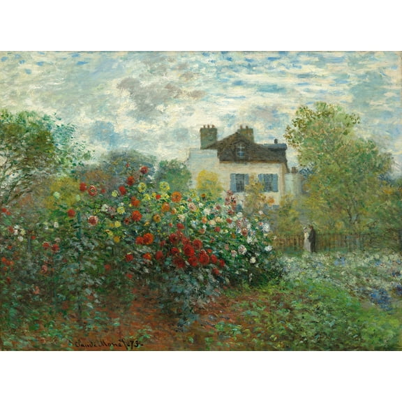 The Artist's Garden in Argenteuil (A Corner of the Garden with Dahlias) by Claude Monet - 12" x 18" Art Print Wall Decor