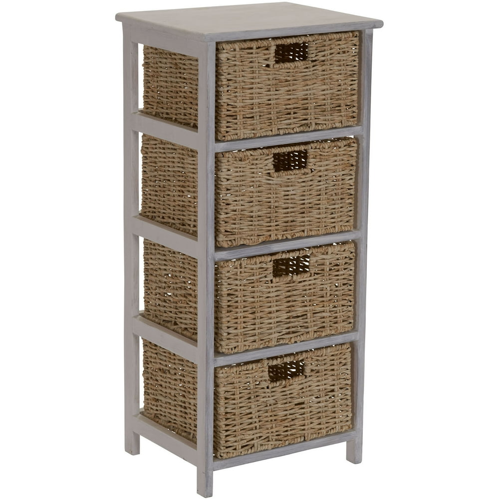 HOUSEHOLD ESSENTIALS Whitewash 4Basket Storage Tower