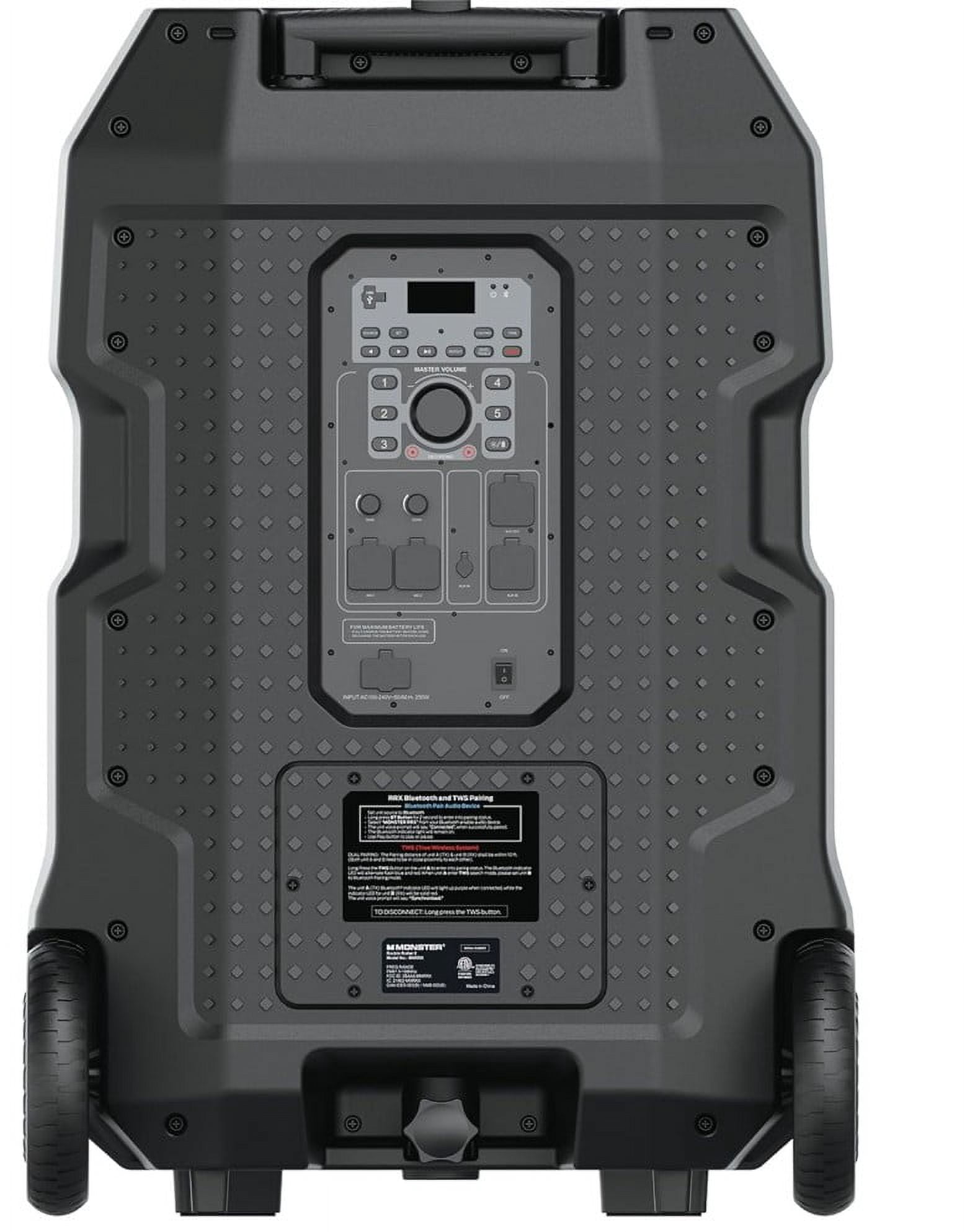 Monster Rockin' Roller X Indoor/Outdoor Portable Bluetooth Speaker | Powerful 1000W, 15” Subwoofer | All Terrain Wheels, Weather Resistant, Dual Mic & Guitar Inputs, TWS Pairing, App Control
