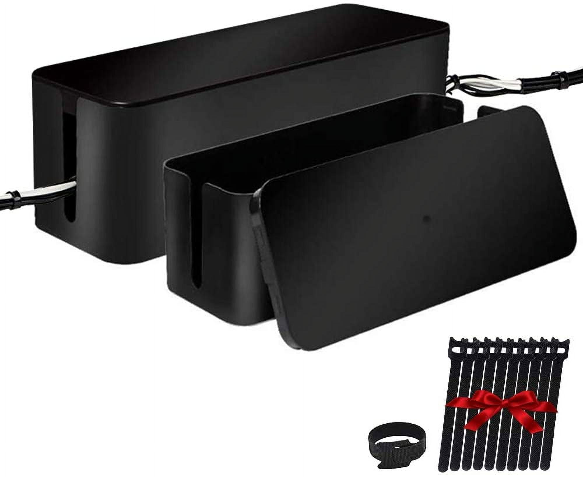 RGHJAR-Cable Management Box, 2 Set Cable Organizer for Cable and Cord Management, Storage and Holder to Cover and Hide & Power Strips & Cords (Black)