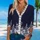 thumbnail image 2 of Blusa de manga 3/4 con escote en V, blusa informal ajustada con ribete de encaje, camisa para mujer, citas de verano, 2 of 7