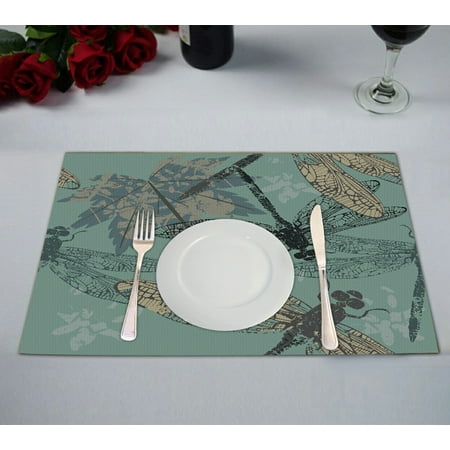 

ABPHQTO Maple Leaf Dragonflies Table Placemat Food Mat 12x18 Inch Pack of 2.