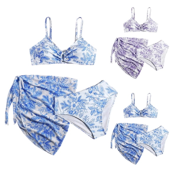 MuXiKeJi Clothes Girls Tankini Swimsuits Ruffle Bikini Sets for Girls 16-18 Adjustable Strap Girls Swimwear Tankini 3pcs Bathing Suit Allover Printed Summer Girl's Swimwear