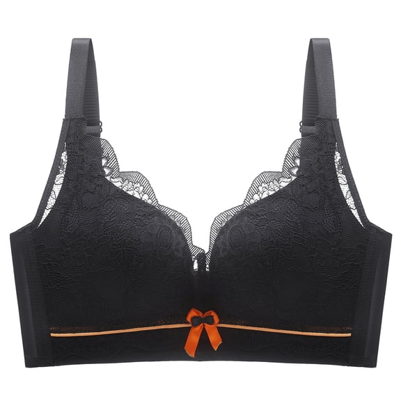 Wireless Bras for Women Ladies Comfortable Breathable No Underwire Lace Push up Bra Woman Underwear V-Neck No Underwire Bra Feature Hook and Eye Closure T-Shirt Bra Style Y-592 , Black 32