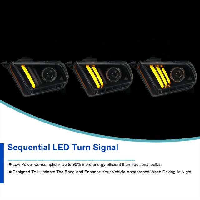 Maxcomotors Smoke Projector Headlights For 2010-2014 Ford Mustang – Sequential LED Turn Signals + DRL