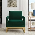 thumbnail image 3 of Modern Accent Chair, Oversized Leisure Chair with Hollow Backrest and Metal Base, Upholstered Chair for Living Room, Emerald, 3 of 9