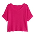 thumbnail image 4 of Womens Summer Scoop Neck Short Sleeve Shirts Casual Off The Shoulder Crochet Hollow Out Knit Top Pullover Beach Cover Up Summer Hollow Tops Cap Sleeve Sweater Pullover Cute Beach Vacation Clothes, 4 of 4