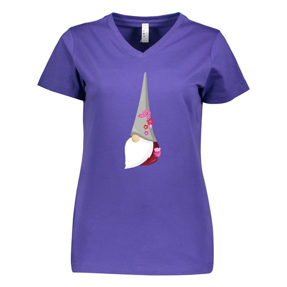 Inktastic Cute Gnome, Gnome With Flowers, Gnome With Hat Women's V-Neck T-Shirt