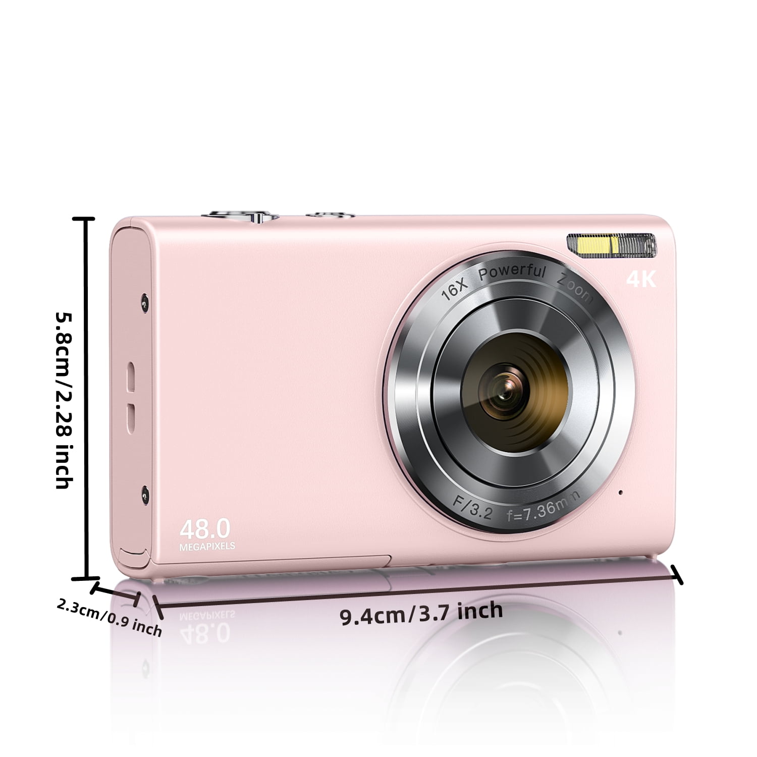 48MP 4K Digital Camera with Autofocus & 16X Zoom - Includes 32GB Card & 2 Batteries, Compact for Beginners (Pink)