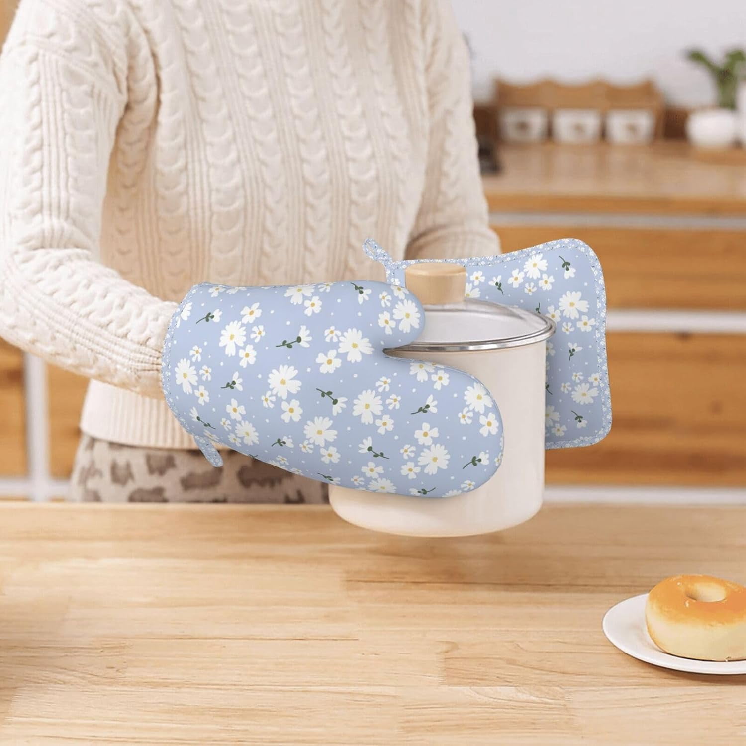 Silicone Oven Mitts Pot Holders Set Non-Slip Heat Resistant Kitchen Gloves Potholders 4 Pack Mitt