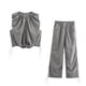 thumbnail image 2 of HH TRAF Elegante chaleco liso sin mangas con cuello redondo y cremallera para mujer + pantalón ajustado con lazo y bolsillos informales, 2 of 4