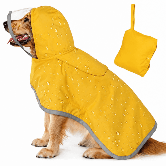 Brencavio Dog Raincoat,Double Layer Waterproof Rain Jacket, Adjustable Pet Poncho with Clear Hood,Reflective Strip,Storage Pocket and Leash Hole for Large Dogs,XXL