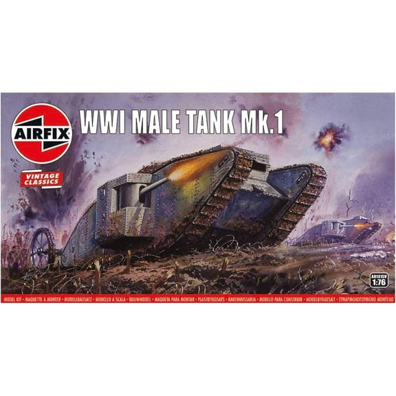 Airfix Model Tank - A01315V WWI Male Tank Mk.I, Plastic Model Kits for Adults & Kids 8 , 1:76 Scale, Skill Level 2, WW2 Theme Military Models, World War 2 Tanks