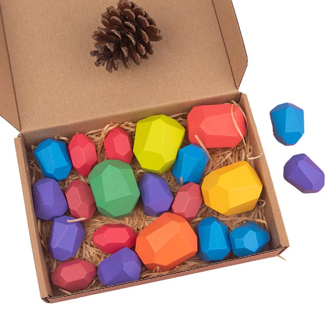 21PCS Wooden Stone Balancing Toys Natural Rock Blocks Wood Stone Building Blocks