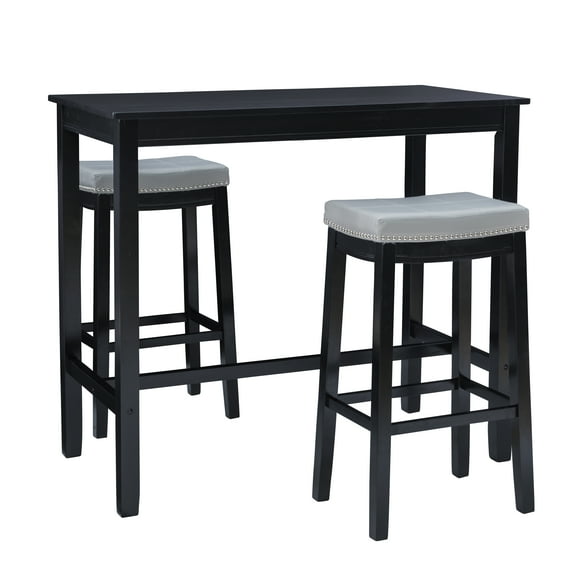 Linon Claridge 3-Piece Bar Height Tavern Set, Black/Gray Faux Leather