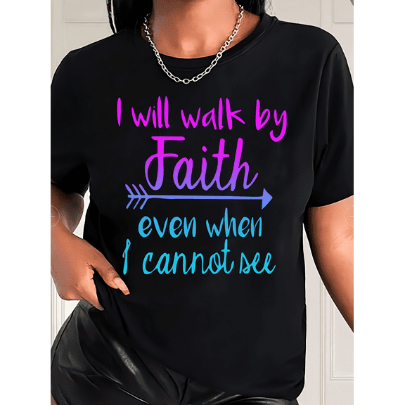 Plus Size Women's Casual Shirt Purple Faith Arrow Graphic Loose Short Sleeves T-Shirt