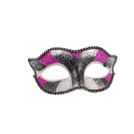 Fancy Masquerade Mardi Gras Glitter Half Mask, Black Purple Silver, One-Size