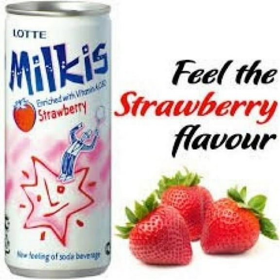 Lotte Milkis Soft Drink, Strawberry, 8.45 Fl Oz, 6 Cr