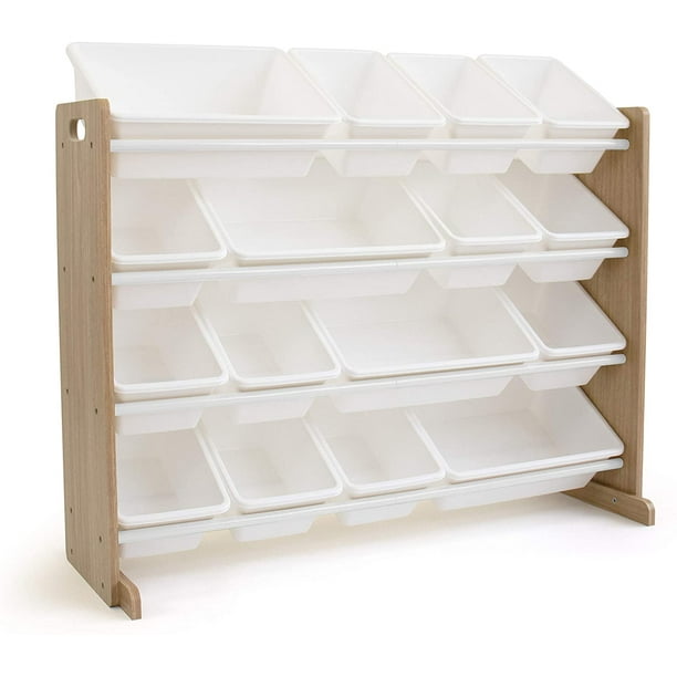 Humble Crew Extra-Large Toy Organizer, 16 Storage Bins, Universal, Natural/White 42 x 15.5 x 31.