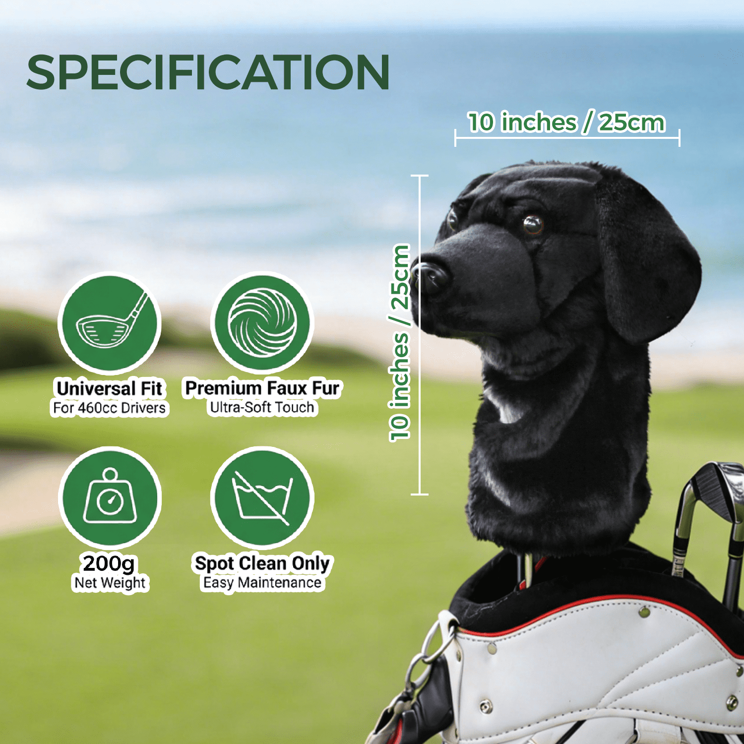 Black Lab Golf Club Headcover, Dog Golf Driver & Woods Club Cover, Black Dog Golf Head Cover