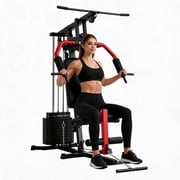 Riedhoff Home Gym Machine with 100 ibs Weight Stack, Full Body Strength Trainer, Black & Red