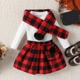 thumbnail image 2 of sususu Toddler Girls Ribbed Knit Top with Plaid Skirt and Scarf Three Piece Outfits Set Long Sleeve Solid Color Casual Wear ,Red,2-3 Years, 2 of 7