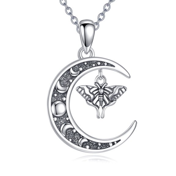 Moth Necklace 925 Sterling Silver Moon Pendant Moth Jewelry Gifts for Women