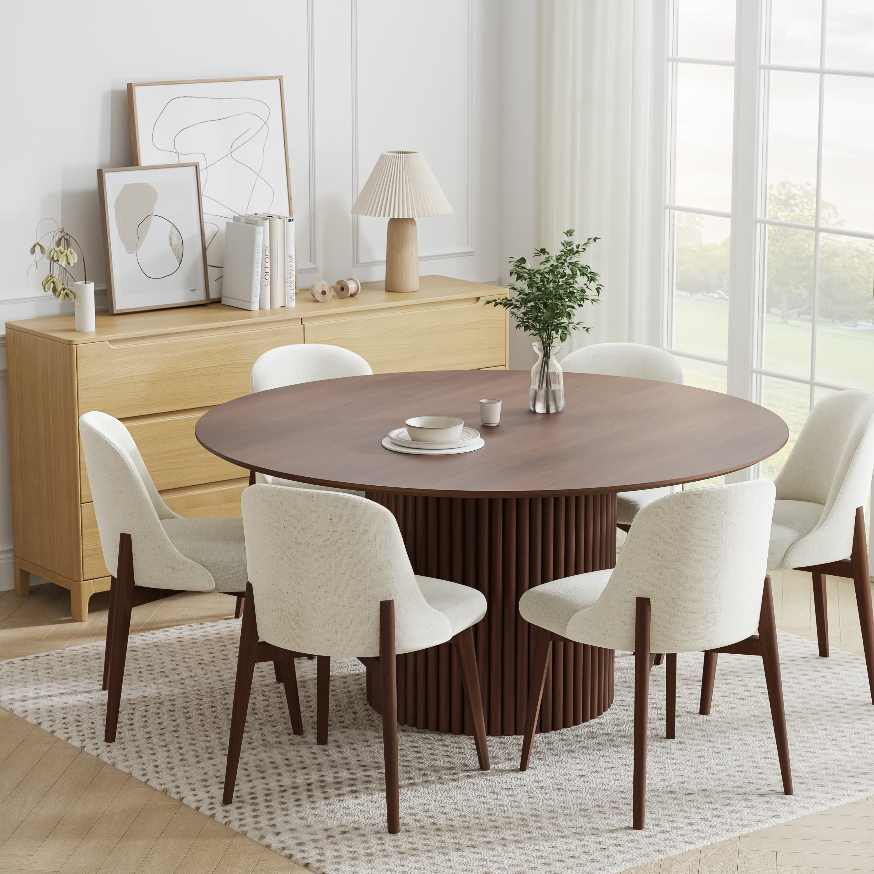 Abberton 60" Dining Table Round Kitchen Table,Walnut