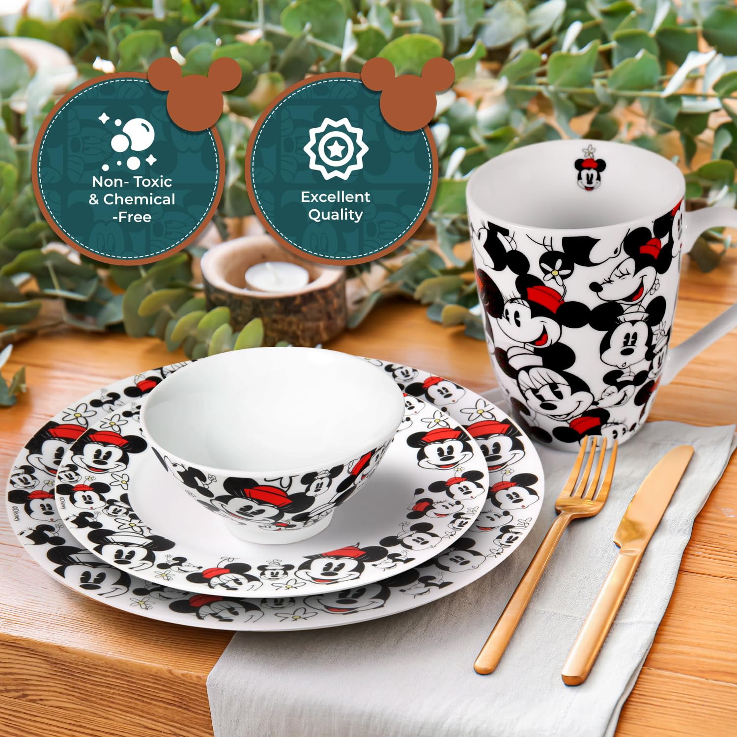 Zrike Disney Minnie Mouse Ceramic Plate Set Brands Dishwasher Microwave Safe Official Disney Licensee Salad Plate 4 Set Walmart