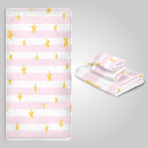 3 Pack Towel Set - Bath Towel, Hand Towel & Washcloth for Daily Household Use Joyful Star Striped Pattern