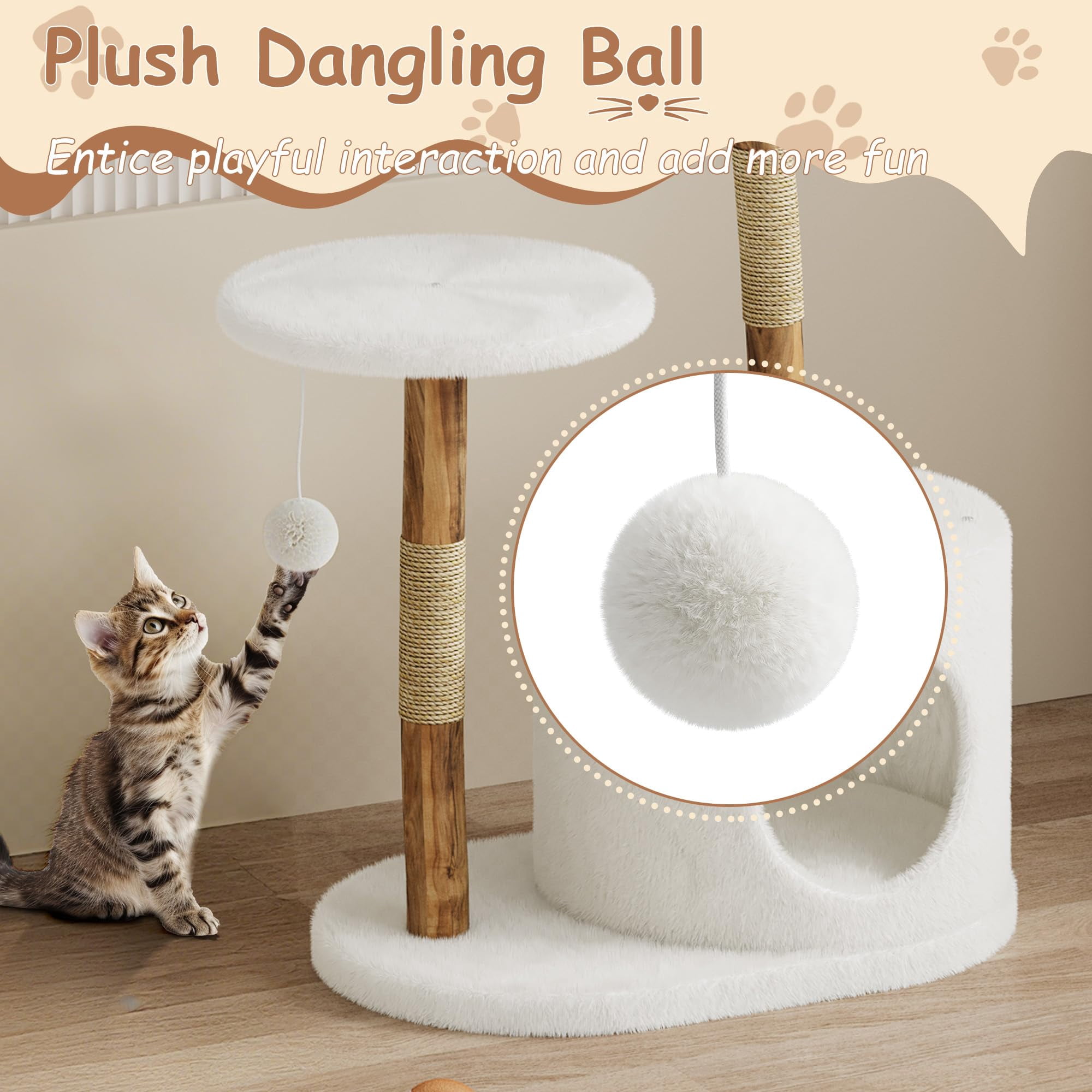 Yeshouse Boho Aesthetic Real Wood Cat Tree, Indoor Cat Tower with Scratching Post, Bed & Wicker Condo for Cats