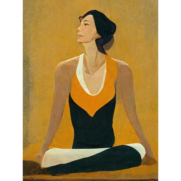 Seated Yoga Pose Illustration In Mustard Yellow Unframed Wall Art Print Poster Home Decor