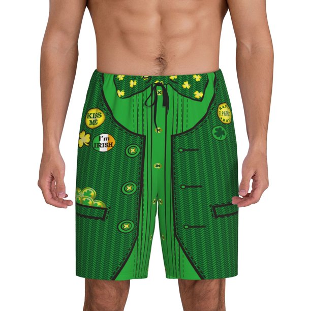 Balery St Patrick's day Pantalones cortos de pijama de punto de algodón para hombre con cinturilla y bolsillos-3X-Large