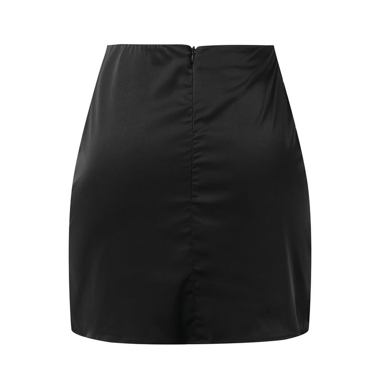 WTXUE Skirts for Women Women s Satin Skirts Length A Line Zipper Short Skirt Summer Black Mini Skirt Black XL