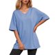 thumbnail image 1 of Camiseta de manga corta holgada con cuello en V para mujer: informal, para casa y actividades al aire libre, cómoda durante todo el año., 1 of 5