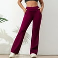 thumbnail image 2 of Women's High Waisted Bootcut Yoga Leggings - Slim Fit Bell Bottom Workout Pants, Wine Red Size XXXL, 2 of 6