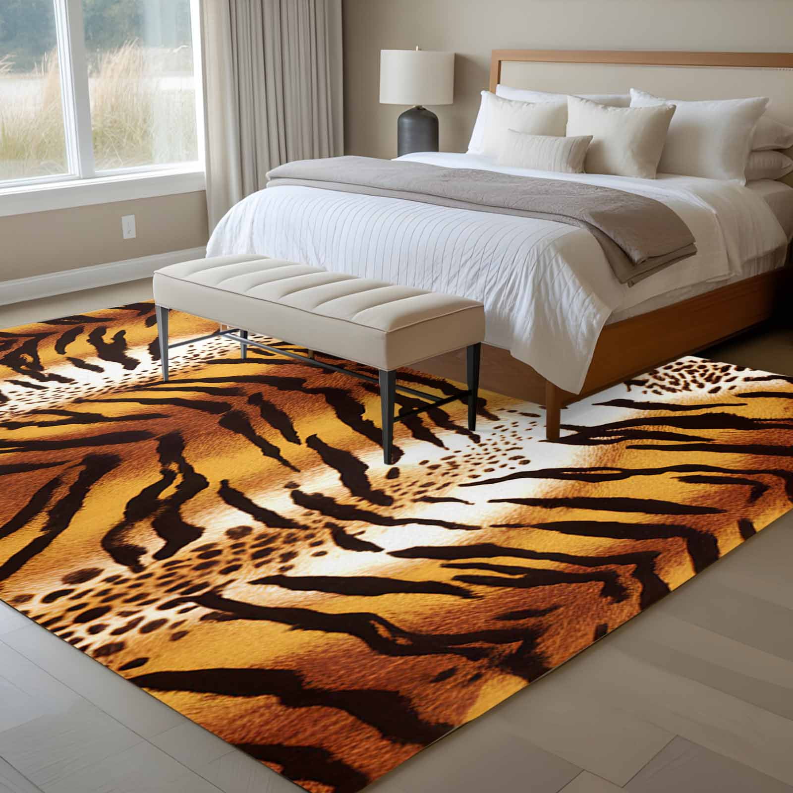 Leopard Stripes Area Rugs 5'x7', Washable Small Throw Rugs for Laundry Room Playroom, Farmhouse Brown Black Animals Texture Indoor Outdoor Rug Non-Slip Low Pile Carpet Runner Reversible Floor Mats